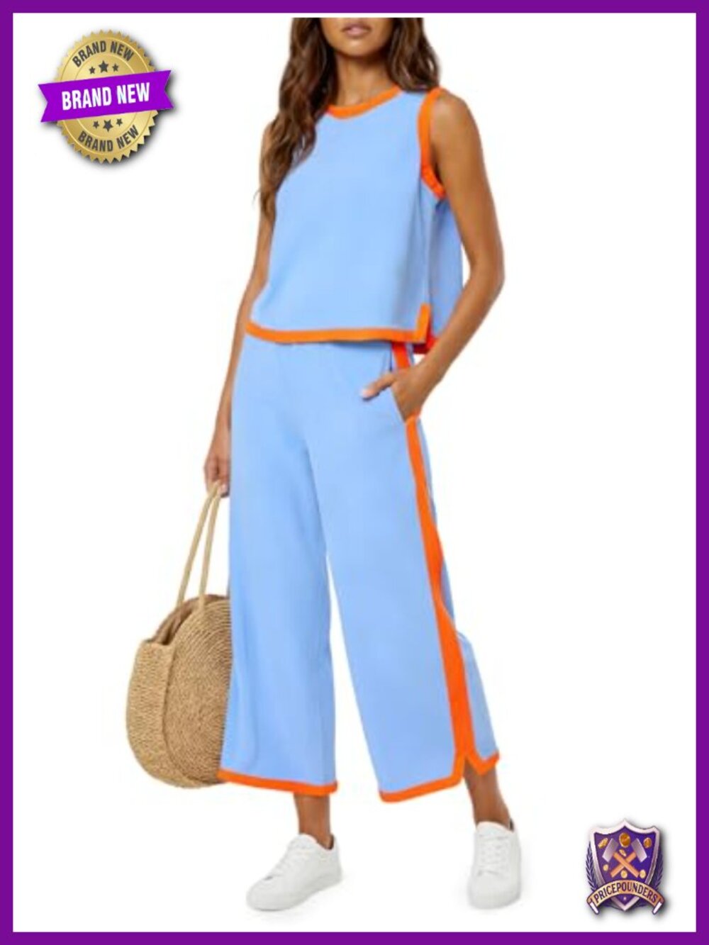 Fisoew Sleeveless Cropped Top Wide Leg Capri Pants Set Tracksuit Women